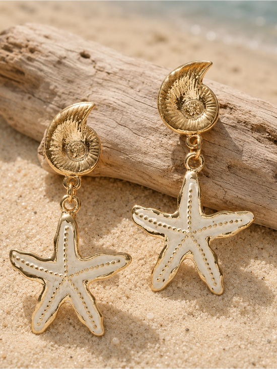 Anthropologie Jewelry - Starfish Earrings Gold and Cream